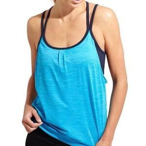 ATHLETA Two Tone Blue Shadow Stripe Energize Built On Bra Active Tank Top Sz XS